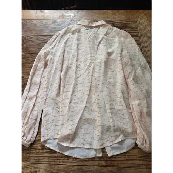 Emerson Fry Frankie Blouse Equestrian Gold Elastic Cuff Long Sleeve Size Large - Picture 5 of 5